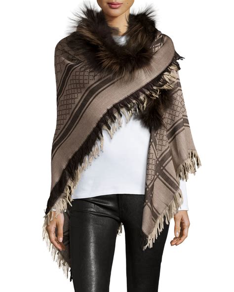 gucci fox fur trim scarf|Gucci Scarves, Silks, Stoles & Shawls for Women .